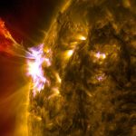 the Sun erupting with a bright solar flare