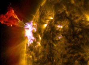 the Sun erupting with a bright solar flare